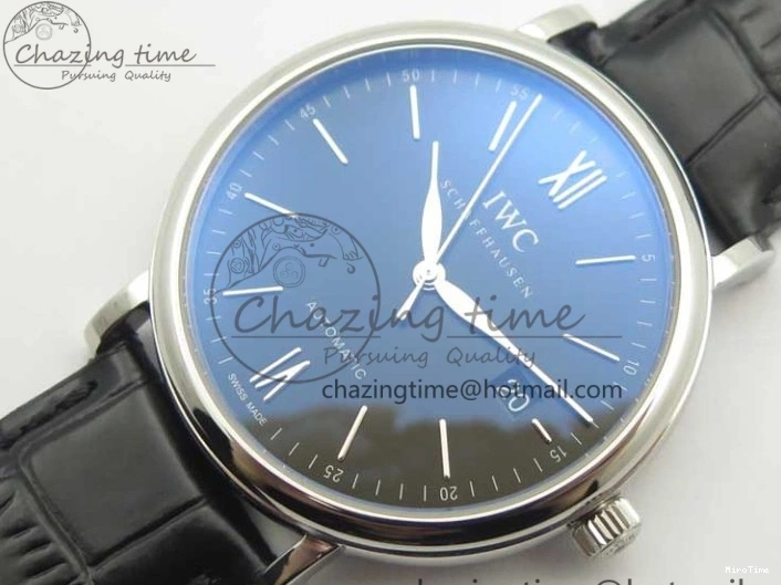 MIROTIME 0210 Durable Portofino Automatic SS MKF 1:1 Best Edition Black Dial On Black Leather Strap MIYOTA 9015 V 7202